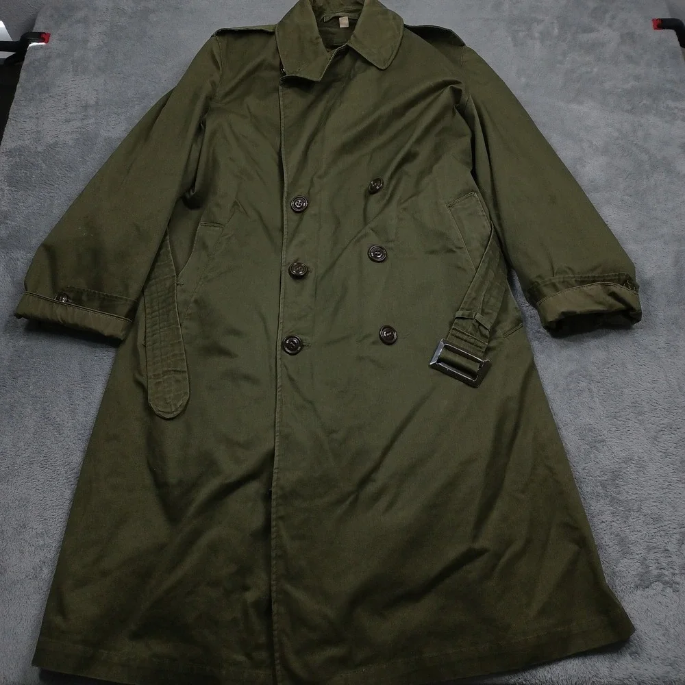 Vintage US Military Overcoat Mens Medium Green Wool Liner 1950s Belted OG 107